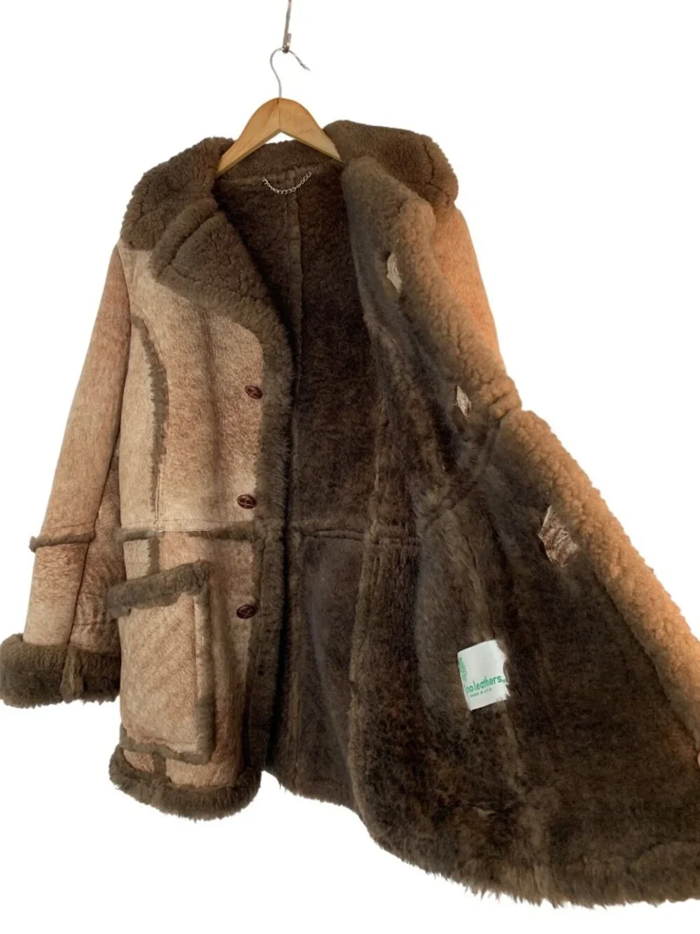 Vintage Gino Leathers Shearling Coat Size 40 Mens USA Brown Western